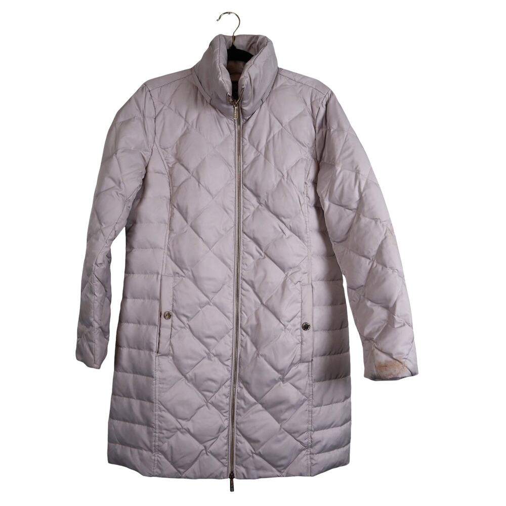 Kenneth Cole Reaction‎ Womens Quilted Long Down Jacket Size Medium Cream Zip Up